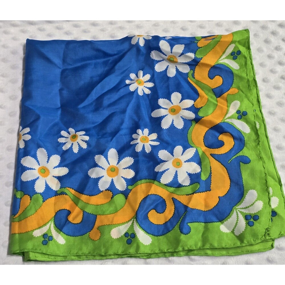 Vintage Ladies Chiffon Scarf Retro 60’s Multicolor Flower Power Boho Hippie 27” - Picture 8 of 10